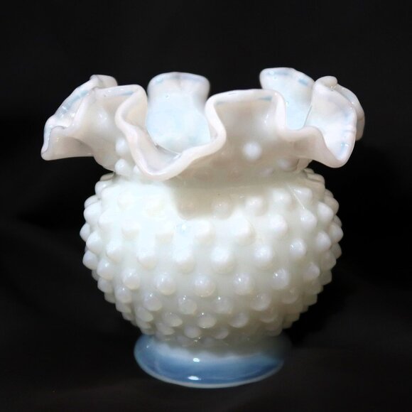 Vintage Milk Glass Vase Ruffled Edge White Textured No Markings Found 4.5 inch H - Picture 1 of 9